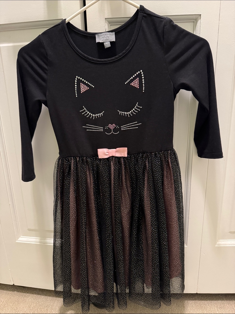 Girls' Black Cat Tulle Skater Dress with Pink Accents